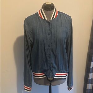 Mossimo Supply Co. Navy Varsity Jacket with Red and White Stripes
